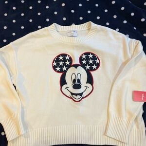 Old Navy Cream Mickey Mouse Crewneck Sweater with Red & Navy Accents